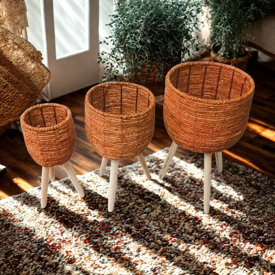 Macetero set 3 Fibra Madera 34x34x60cm