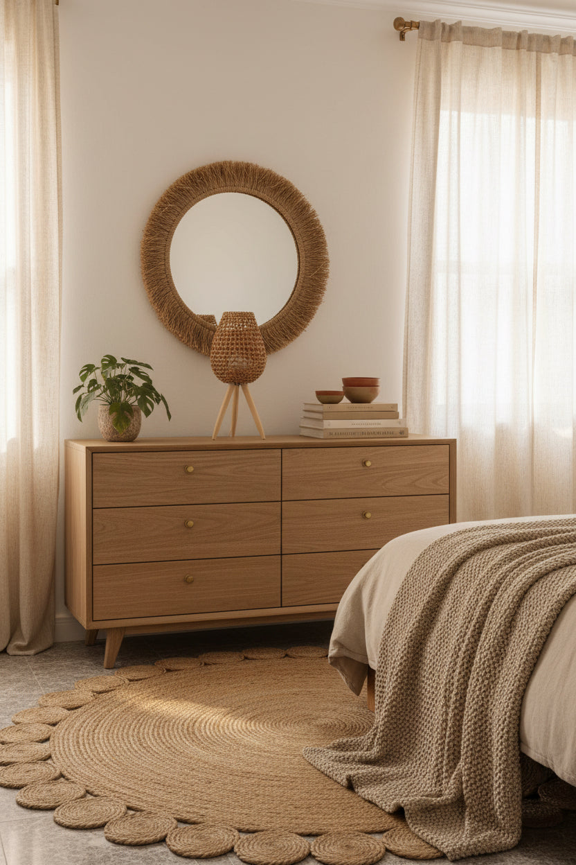 Rattan-/Glaskerzenhalter 26x26x52cm