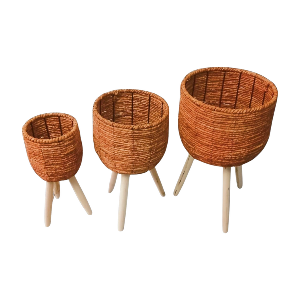 Macetero set 3 Fibra Madera 34x34x60cm