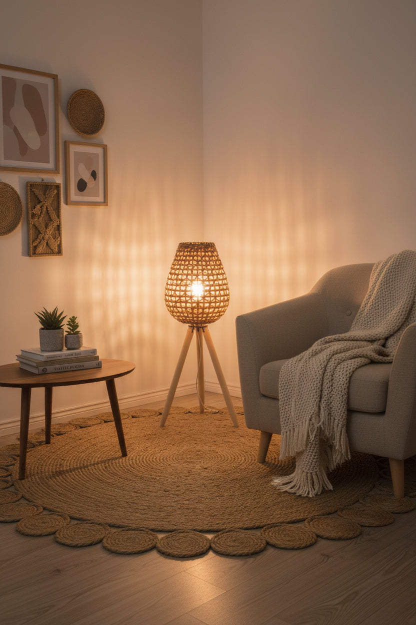 Rattan-/Glaskerzenhalter 26x26x52cm