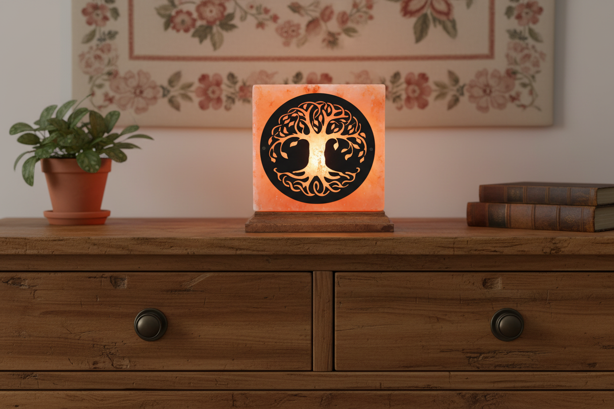 Quadratische Himalaya-Salzlampe mit USB-Anschluss und Licht, 3,5 kg