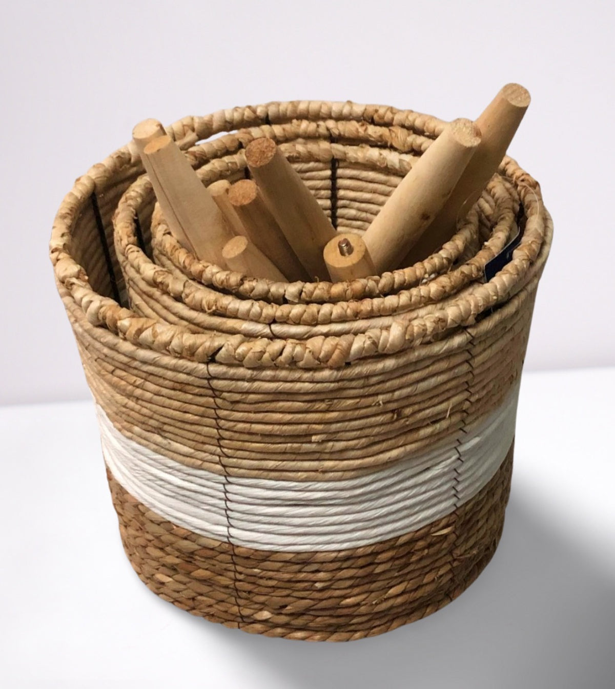 Macetero Set 3 Fibra Natural bicolor 32x32x60Cm