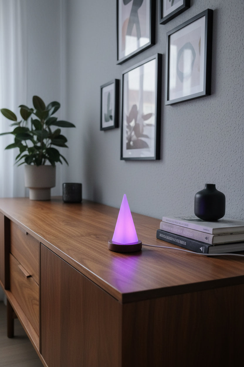 Selenit-Pyramide mit USB-C-Basis, ca. 10 cm