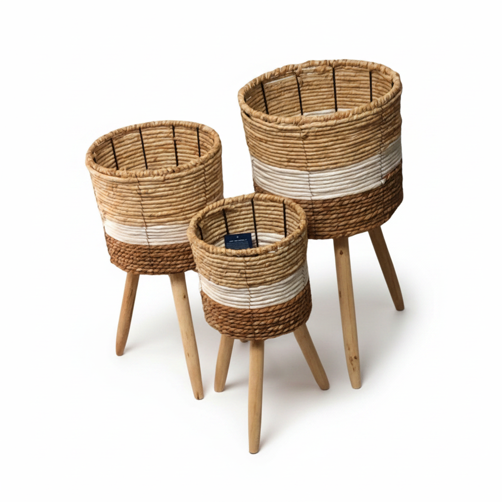 Macetero Set 3 Fibra Natural bicolor 32x32x60Cm
