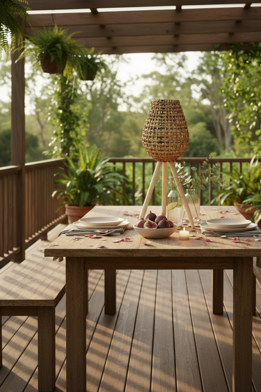 Rattan-/Glaskerzenhalter 26x26x52cm
