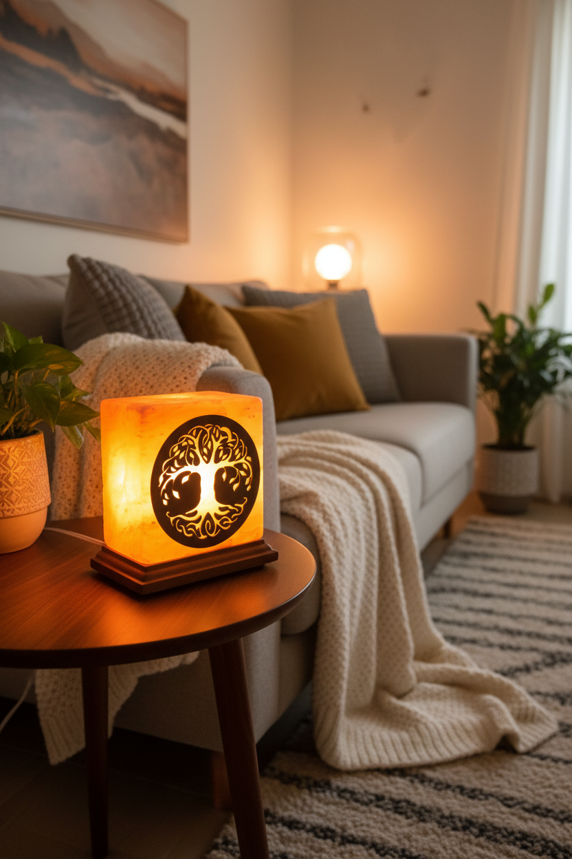 Quadratische Himalaya-Salzlampe mit USB-Anschluss und Licht, 3,5 kg