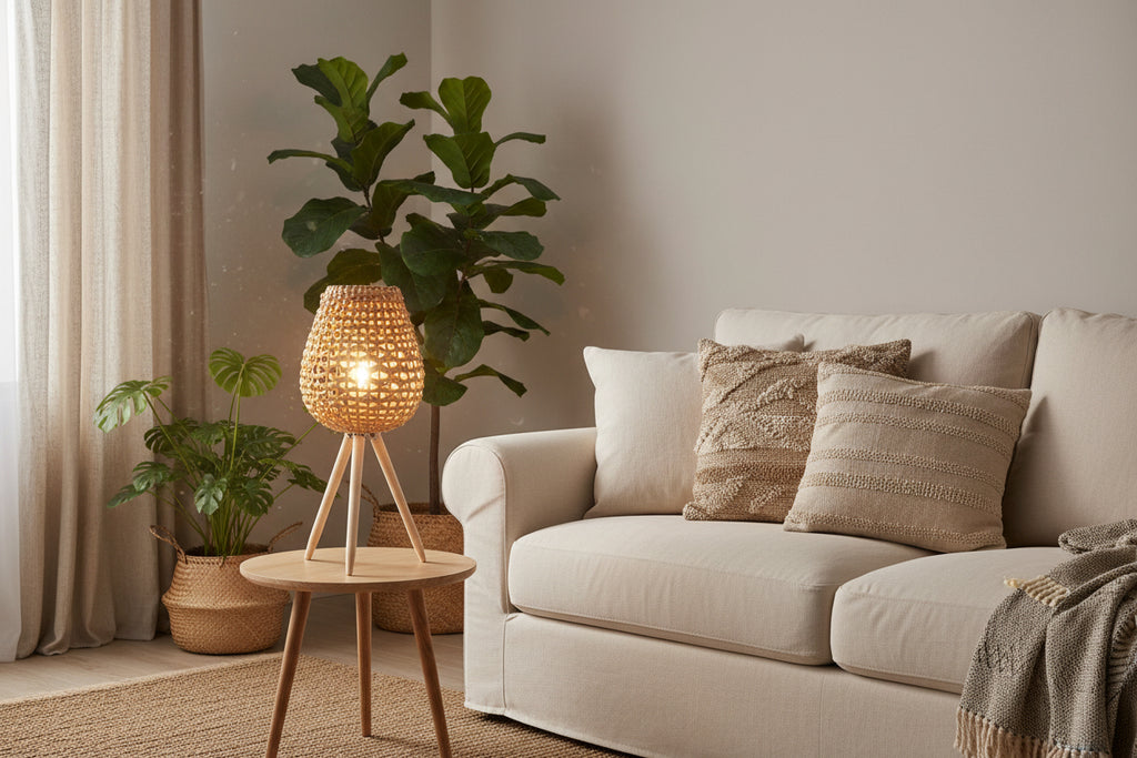 Rattan-/Glaskerzenhalter 26x26x52cm