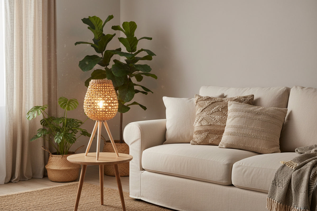 Rattan-/Glaskerzenhalter 26x26x52cm